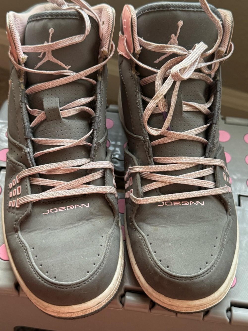 Nike Jordan Girls' High Top Sneakers in Grey and Pink